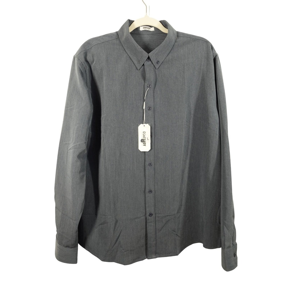 Coofandy Shirt Mens Large Gray Regular Fit Stretch Button Down Long Sleeve Dress